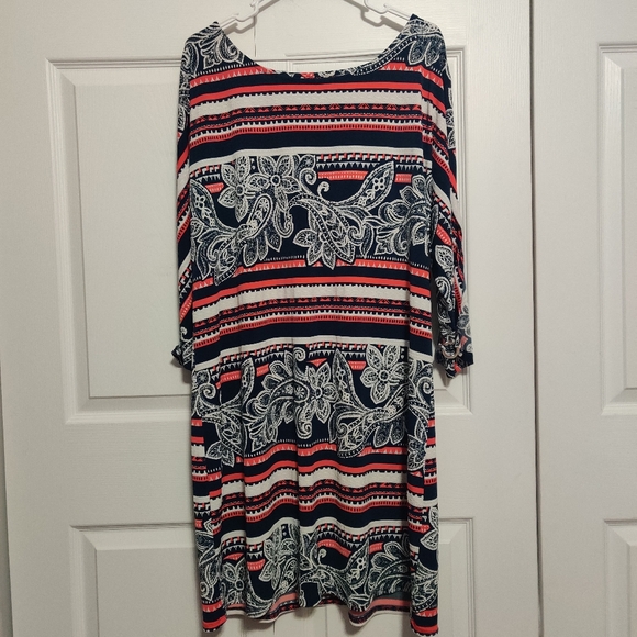 Est. 1946 women's xl dress red blue floral open sleeve midi light summer - Picture 1 of 12